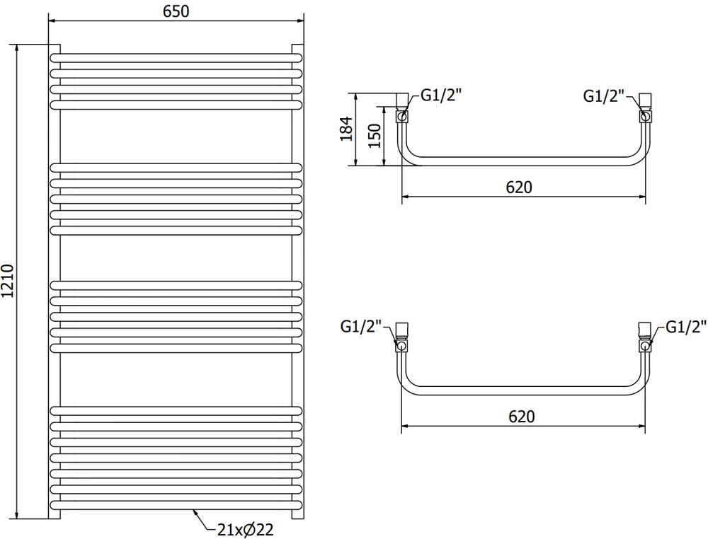 Elektrinis rankšluosčių džiovintuvas Mexen Apollo, 1210 x 650 mm, 900 W, juodas