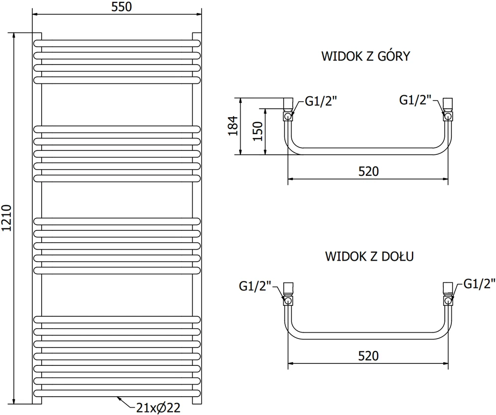 Elektrinis rankšluosčių džiovintuvas Mexen Apollo, 1210 x 550 mm, 600 W, juodas