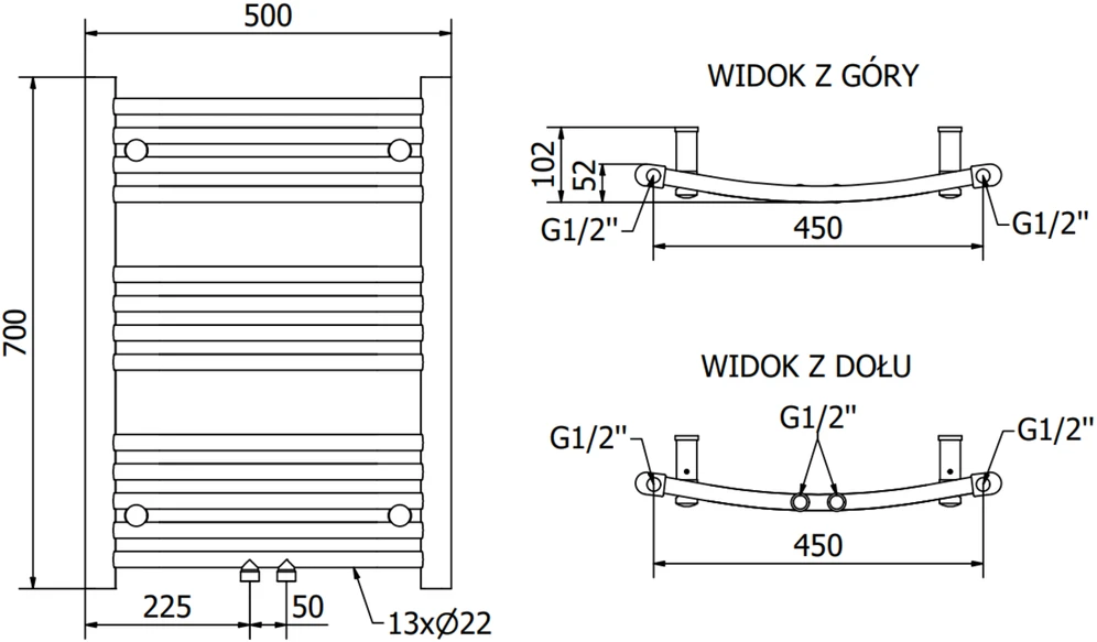 Elektrinis rankšluosčių džiovintuvas Mexen Ares, 700 x 500 mm, 300 W, juodas