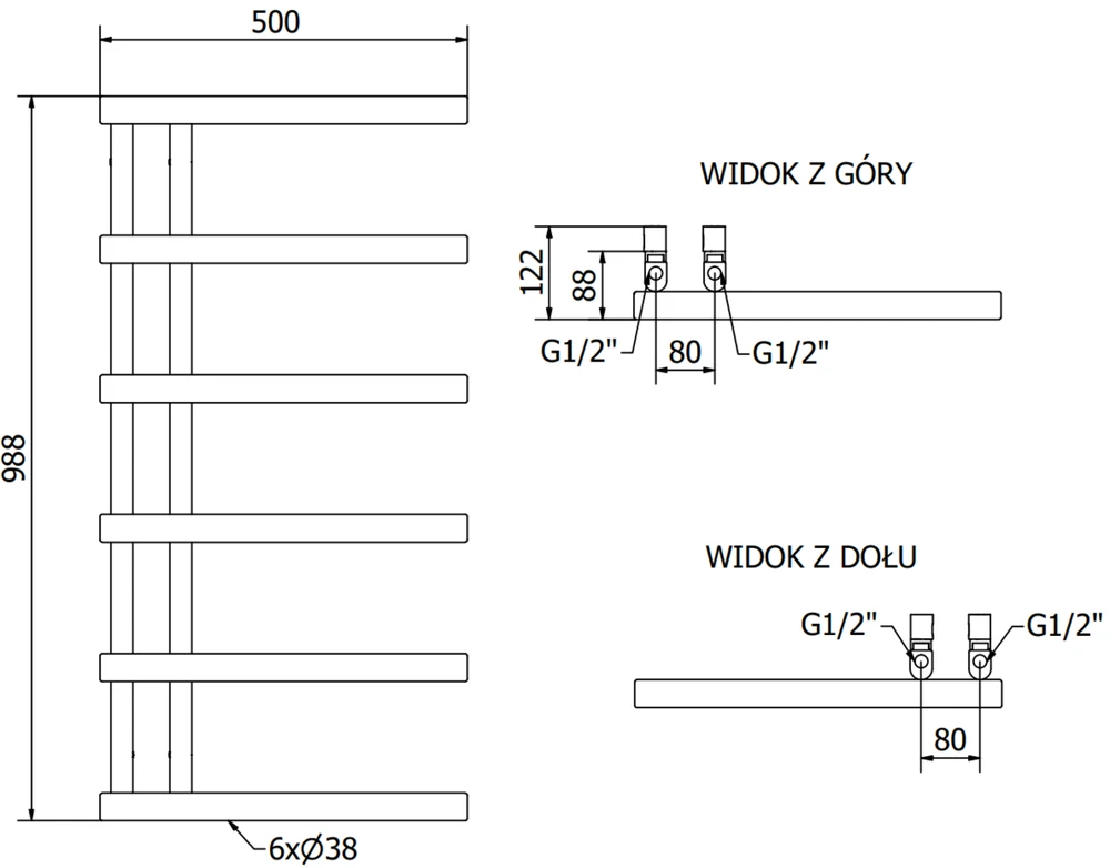 Elektrinis rankšluosčių džiovintuvas Mexen Jukon, 988 x 500 mm, 600 W, antracitas