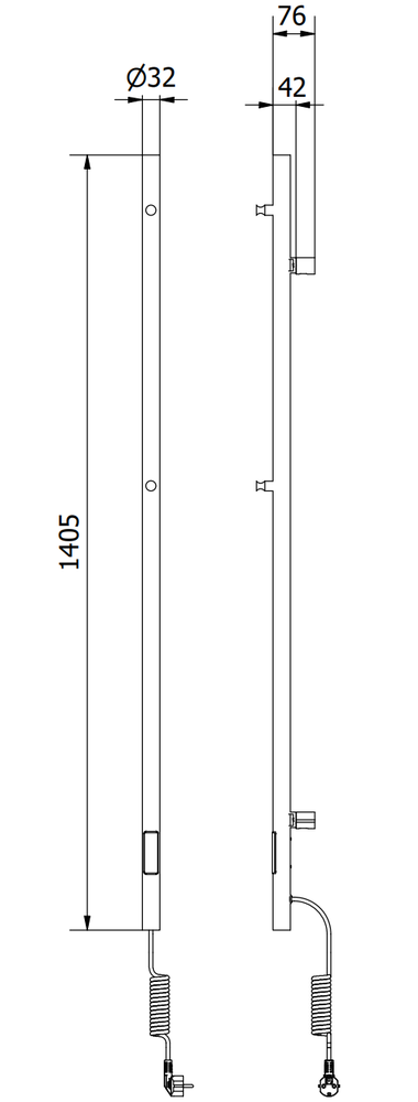 Elektrinis rankšluosčių džiovintuvas su rankšluosčių kabykla Mexen Pino, 1405 x 32 mm, 75 W, baltas
