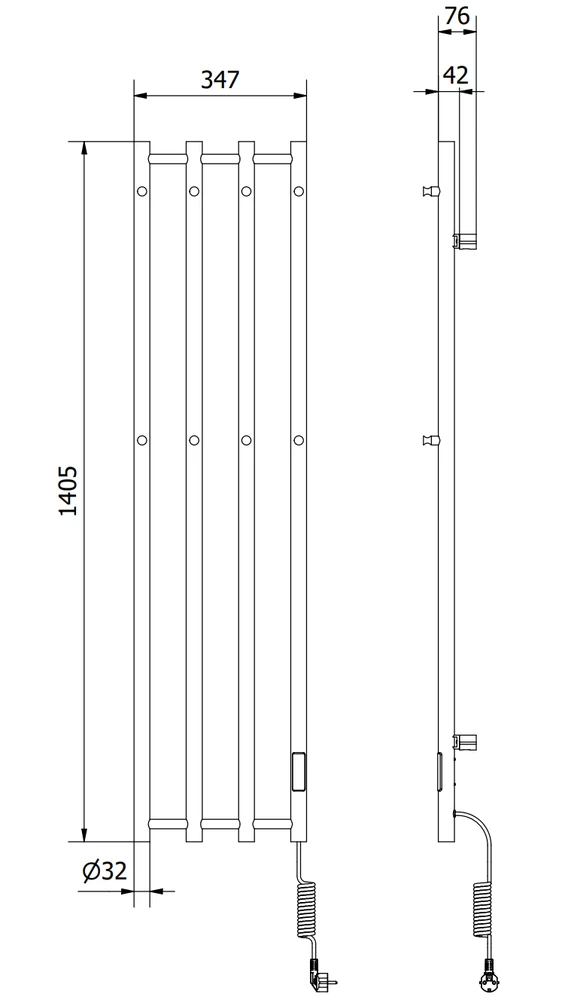 Elektrinis rankšluosčių džiovintuvas su rankšluosčių kabykla Mexen Pino, 1405 x 347 mm, 250 W, juodas
