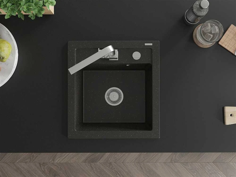 Granitinė virtuvinė plautuvė Mexen Vito su maišytuvu ir sifonu, Metallic juodas/auksinis+Chrome
