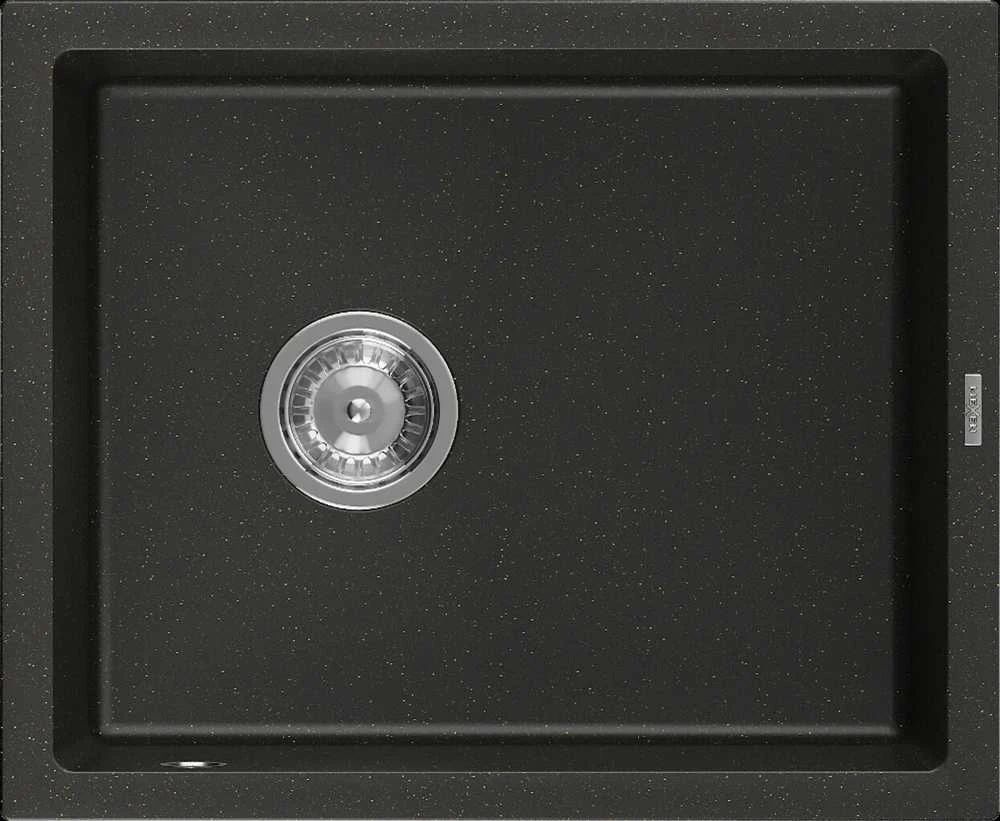 Granitinė virtuvinė plautuvė Mexen Pedro su sifonu, Metallic juodas/auksinis+Chrome, 560 x 460 mm