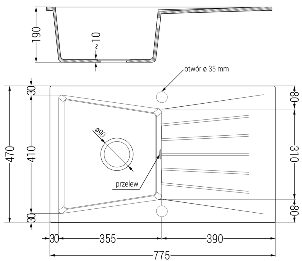 Granitinė virtuvinė plautuvė Mexen Cesar su maišytuvu ir sifonu, Metallic juodas/auksinis+Chrome
