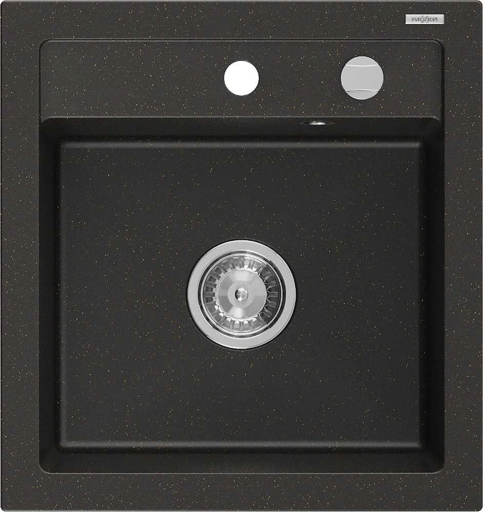 Granitinė virtuvinė plautuvė Mexen Vito su sifonu, Metallic juodas/auksinis