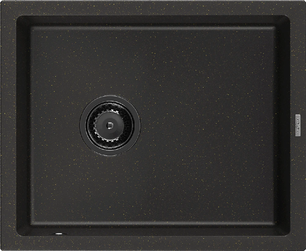 Granitinė virtuvinė plautuvė Mexen Pedro su sifonu, Metallic juodas/auksinis+Juodas, 560 x 460 mm