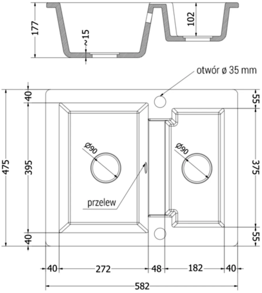 Granitinė virtuvinė plautuvė Mexen Carlos su maišytuvu ir sifonu, Metallic juodas/auksinis+Juodas(B)