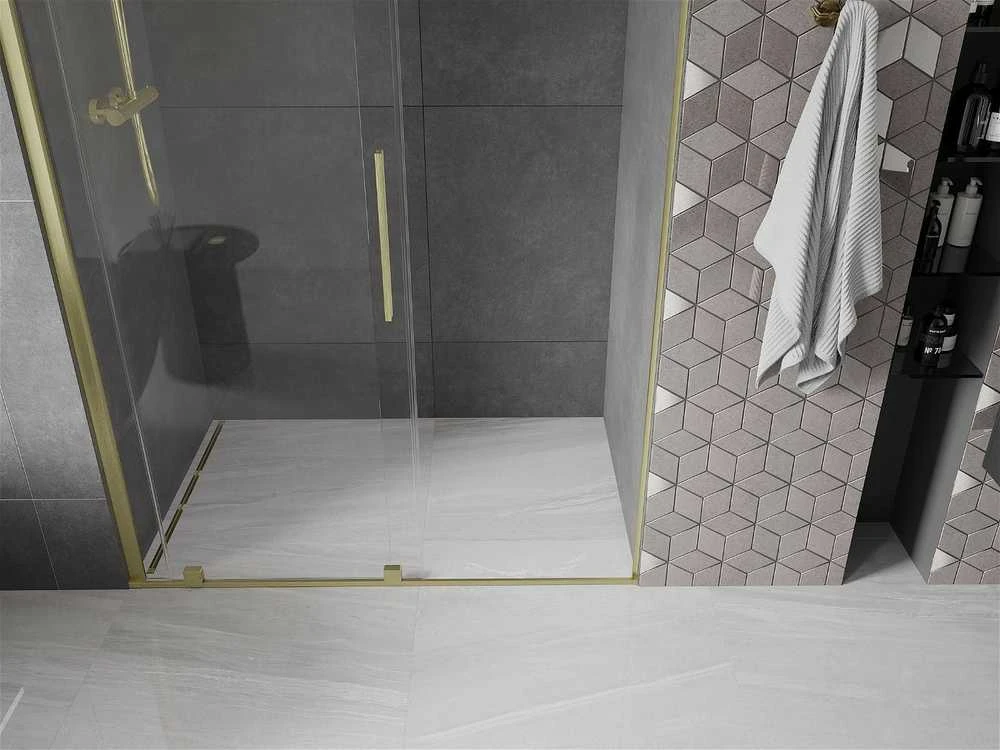 Stumdomos dušo durys Mexen Velar, Brushed auksinis, 130 cm