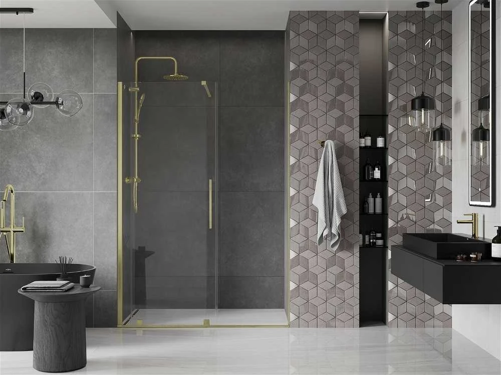Stumdomos dušo durys Mexen Velar, Brushed auksinis, 120 cm