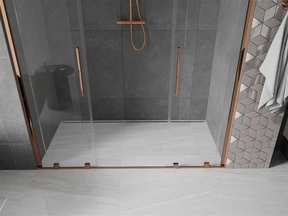 Stumdomos dušo durys Mexen Velar DUO, Rose auksinis, 140 cm