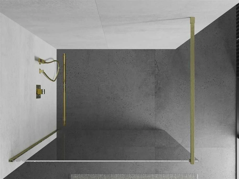 Walk-in dušo sienelė Mexen Kioto, Brushed auksinis, skaidrus stiklas, 130 x 200 cm