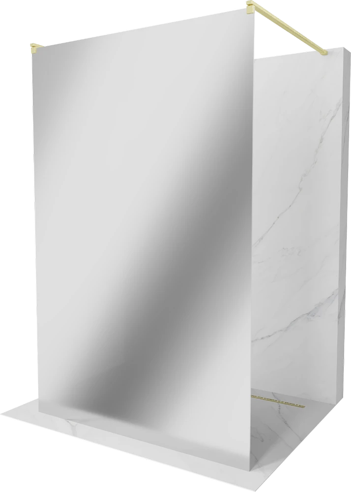 Walk-in dušo sienelė Mexen Kioto, Brushed auksinis, veidrodinis stiklas, 120 x 200 cm