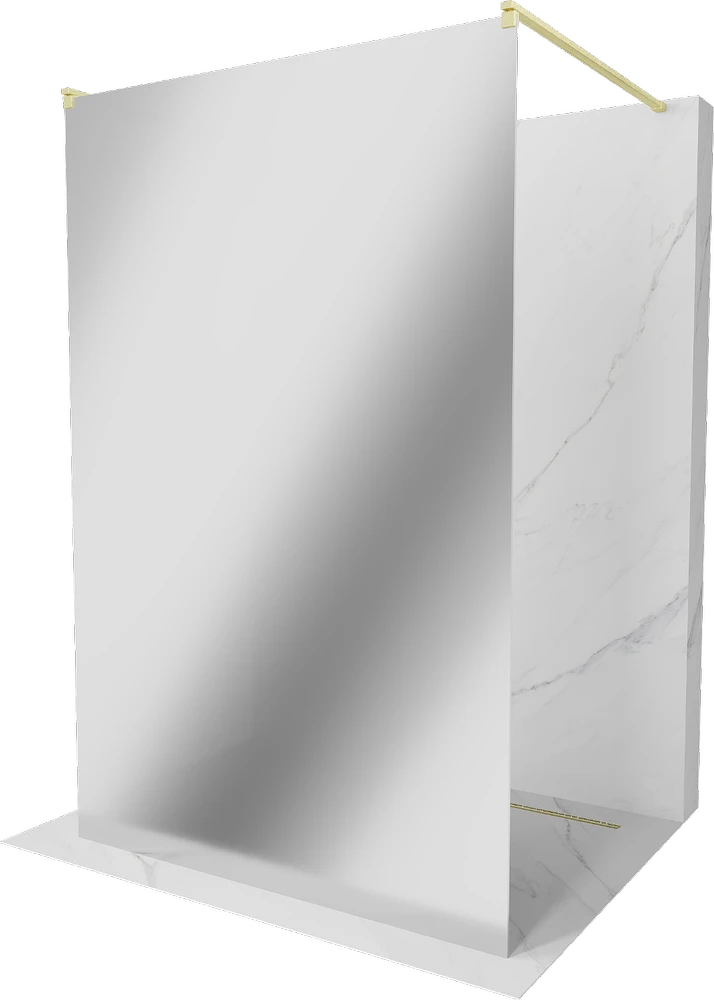 Walk-in dušo sienelė Mexen Kioto, Brushed auksinis, veidrodinis stiklas, 140 x 200 cm