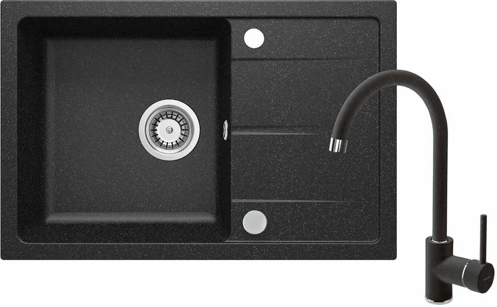 Granitinė virtuvinė plautuvė Deante Leda su maišytuvu, ZRDA2113, Graphite/Chrome