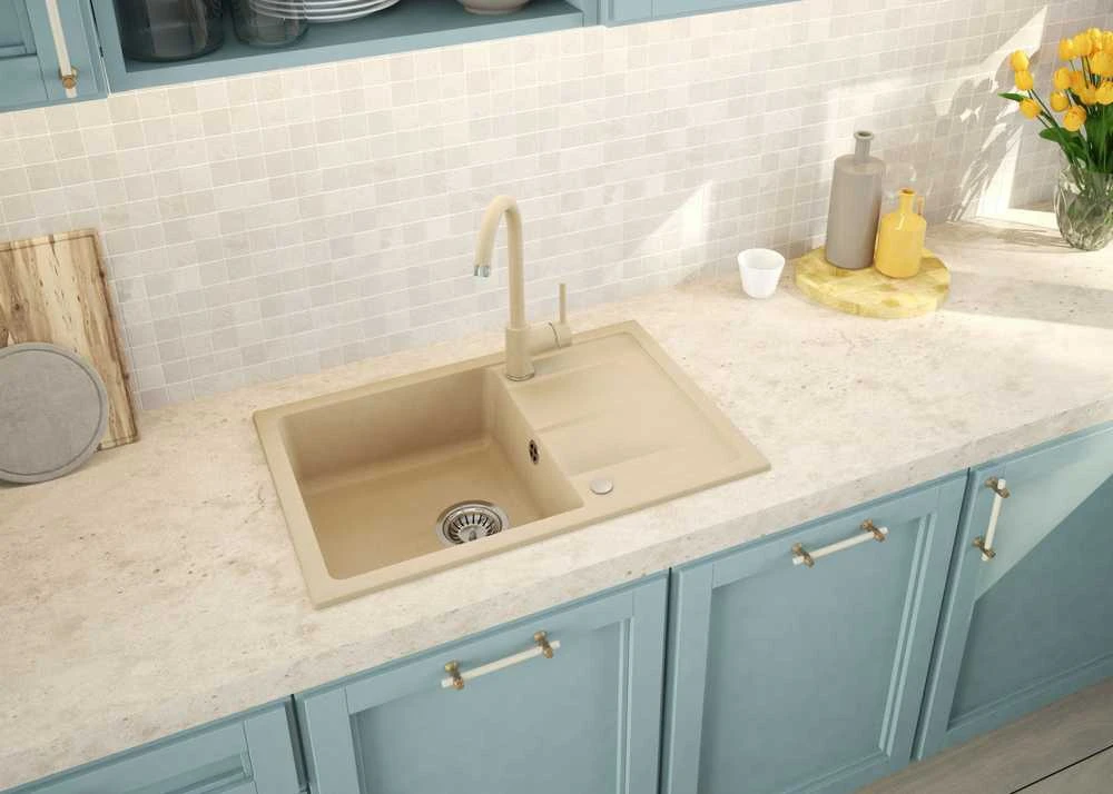 Granitinė virtuvinė plautuvė Deante Leda su maišytuvu, ZRDA7113, Sand