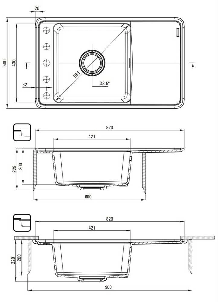 Granitinė virtuvinė plautuvė Deante Momi, ZKM_T11B, Anthracite metallic