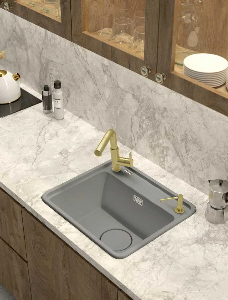 Granitinė virtuvinė plautuvė Deante Momi, ZKM_S103, Metallic pilkas