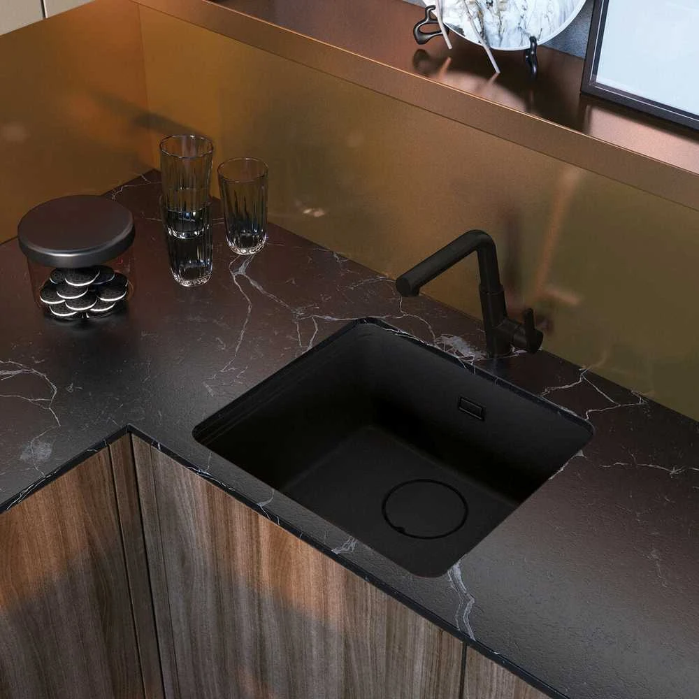 Granitinė virtuvinė plautuvė Deante Momi, ZKM_N10A, Nero