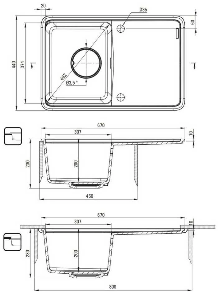 Granitinė virtuvinė plautuvė Deante Momi, ZKM_T11A, Anthracite metallic