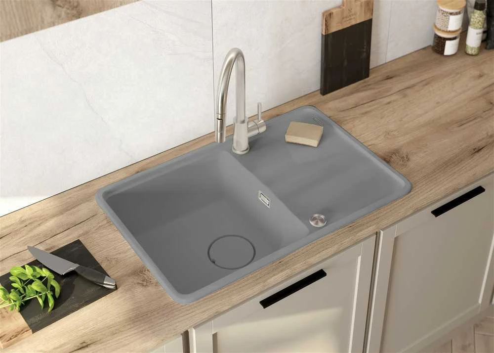 Granitinė virtuvinė plautuvė Deante Momi, ZKM_S113, Metallic pilkas