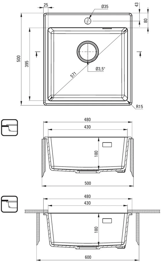 Granitinė virtuvinė plautuvė Deante Olfato, ZPO_G10A, Metallic graphite