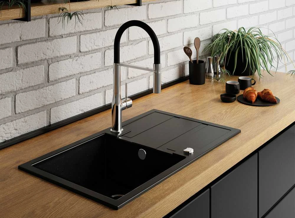 Granitinė virtuvinė plautuvė Laveo Barbados SBB_711T, Juodas