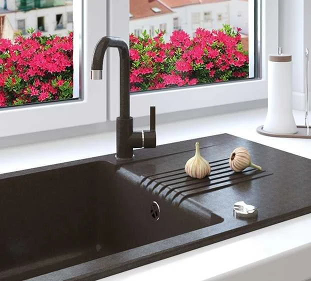 Granitinė virtuvinė plautuvė Laveo Celia SBC_711T, Juodas
