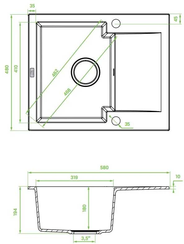 Granitinė virtuvinė plautuvė Laveo Chichi SBH_513Y, Pilkas