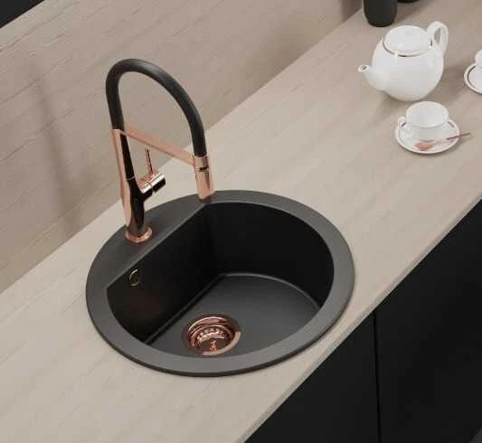 Granitinė virtuvinė plautuvė Laveo Dafne SBD_780T, Juodas