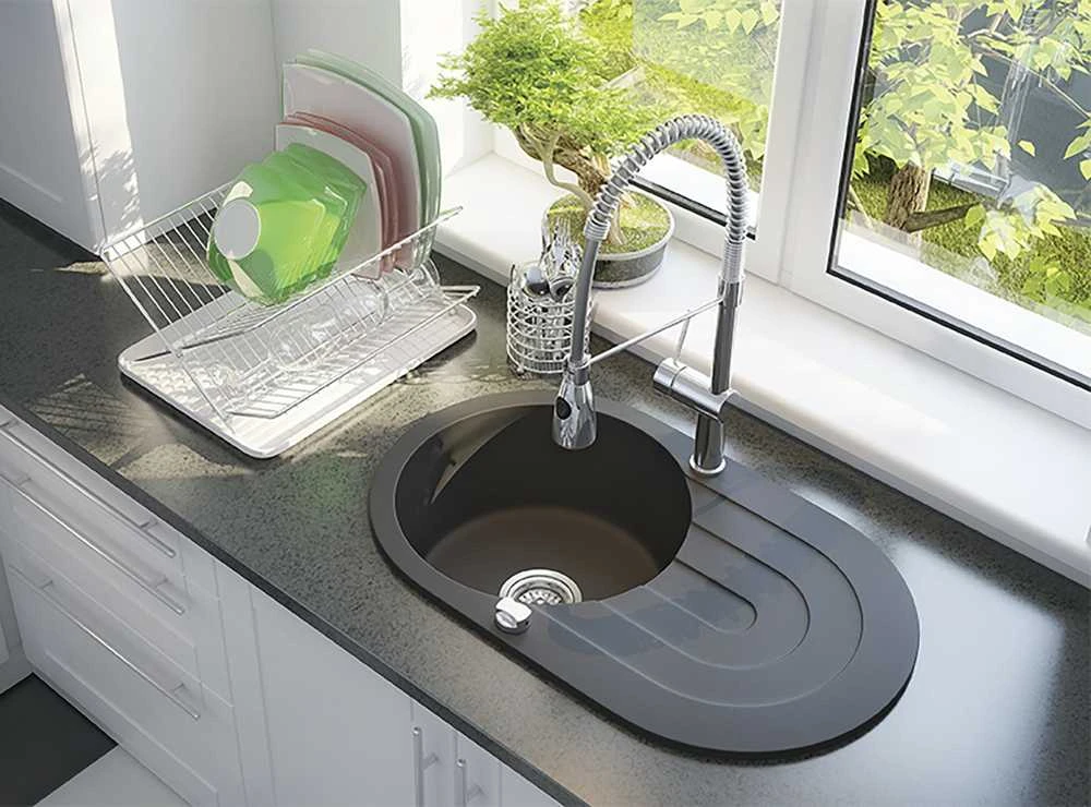 Granitinė virtuvinė plautuvė Laveo Dafne SBD_781T, Juodas