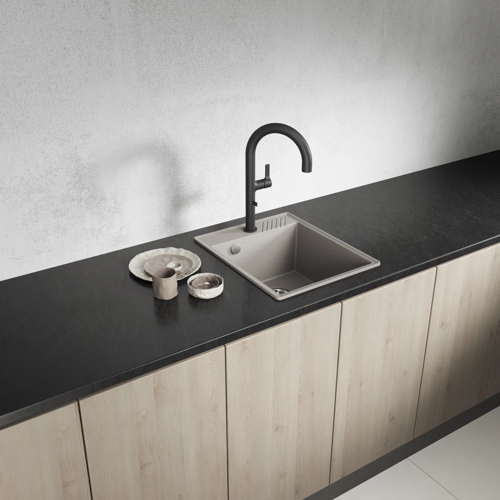 Granitinė virtuvinė plautuvė Laveo Hub SPH_410Y, rusvai gelsvas