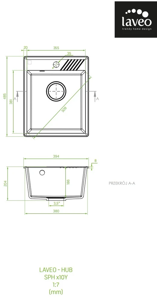Granitinė virtuvinė plautuvė Laveo Hub SPH_410Y, rusvai gelsvas