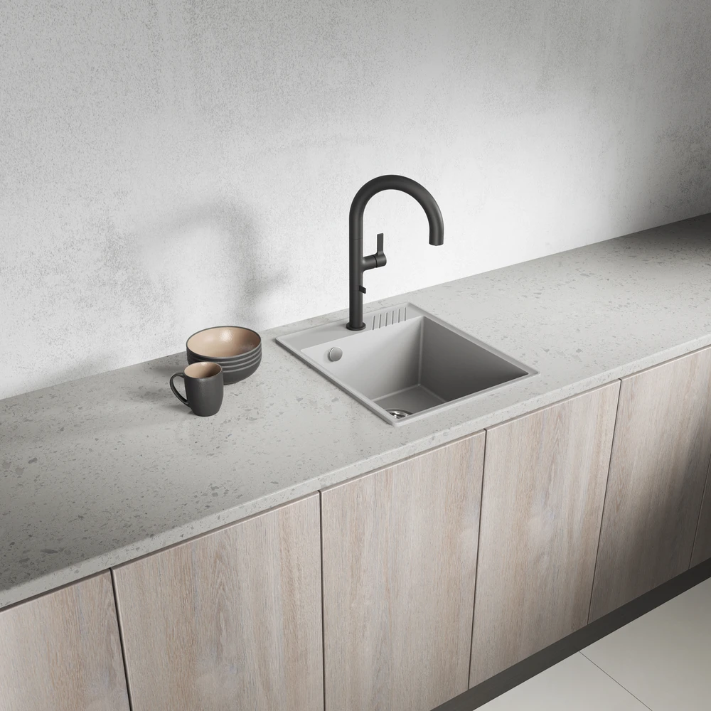 Granitinė virtuvinė plautuvė Laveo Hub SPH_510Y, Pilkas
