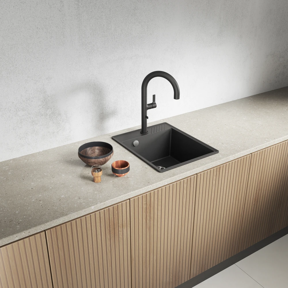 Granitinė virtuvinė plautuvė Laveo Hub SPH_710Y, Juodas
