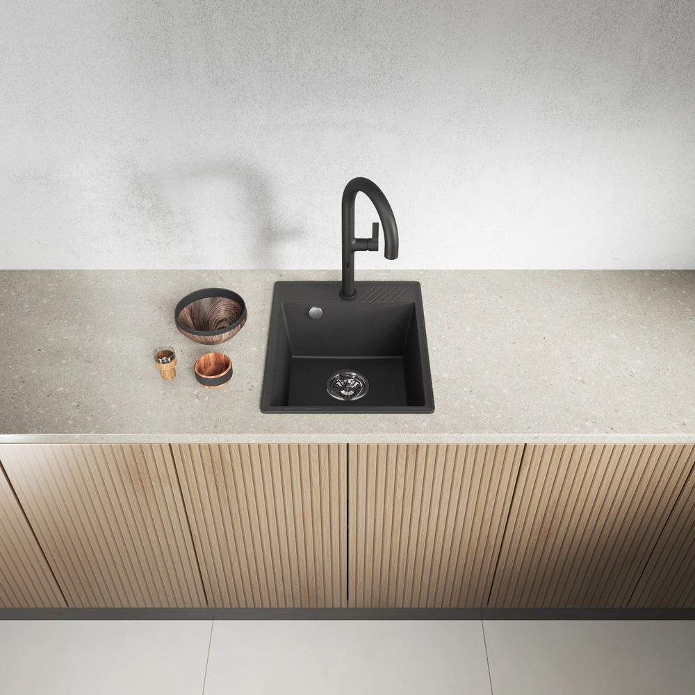 Granitinė virtuvinė plautuvė Laveo Hub SPH_710Y, Juodas