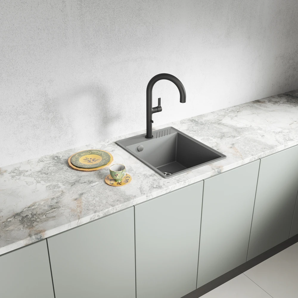 Granitinė virtuvinė plautuvė Laveo Hub SPH_V10Y, Volcano pilkas