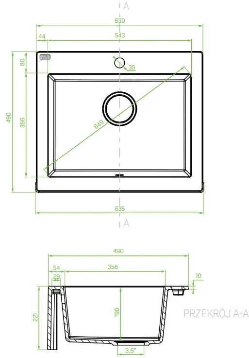 Granitinė virtuvinė plautuvė Laveo Komodo SBK_710T, Juodas