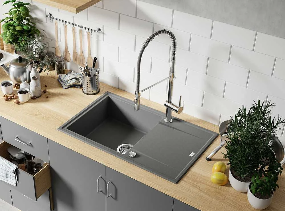 Granitinė virtuvinė plautuvė Laveo Megalo SBE_511T, Pilkas