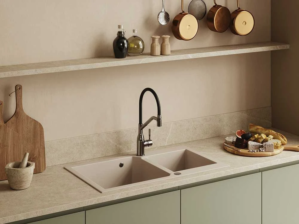 Granitinė virtuvinė plautuvė Laveo Milos SPM_4208, rusvai gelsvas