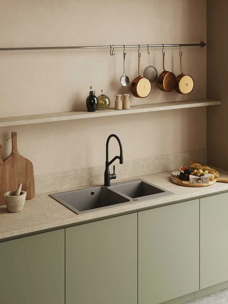 Granitinė virtuvinė plautuvė Laveo Milos SPM_5209, Pilkas