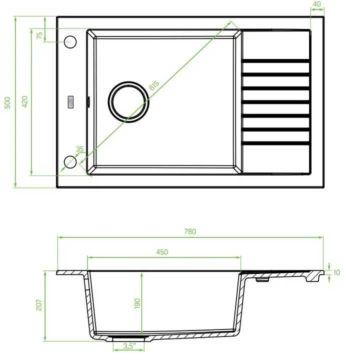 Granitinė virtuvinė plautuvė Laveo Pionier SBR_513T, Pilkas