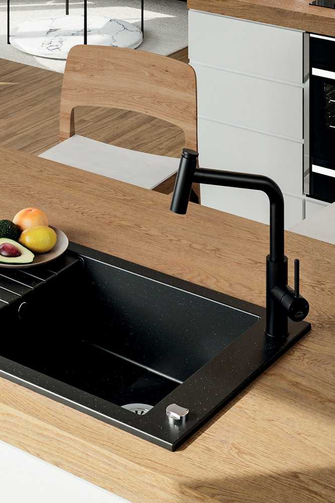 Granitinė virtuvinė plautuvė Laveo Pionier SBR_713T, Juodas
