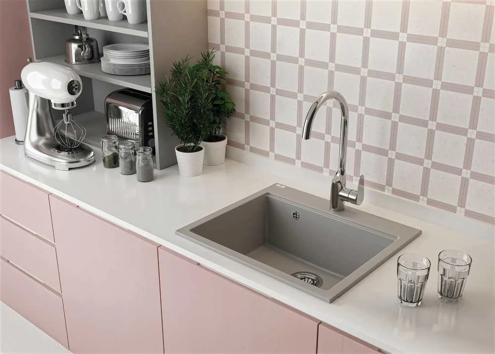 Granitinė virtuvinė plautuvė Laveo Tau SBT_510Y, Pilkas