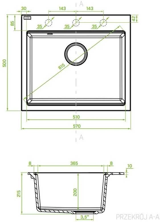 Granitinė virtuvinė plautuvė Laveo Tau SBT_510Y, Pilkas