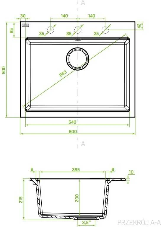 Granitinė virtuvinė plautuvė Laveo Tau SBT_7106, Juodas