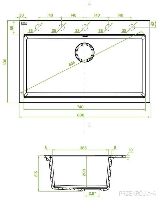 Granitinė virtuvinė plautuvė Laveo Tau SBT_7108, Juodas