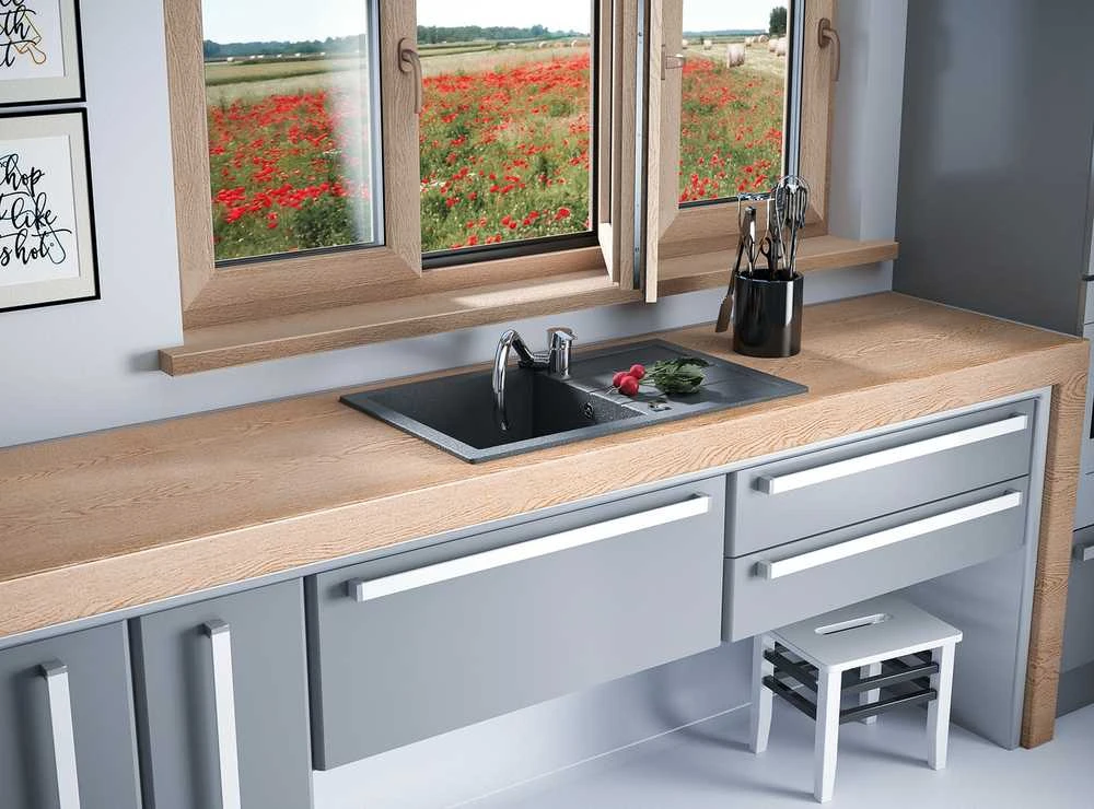 Granitinė virtuvinė plautuvė Laveo Trzynastka SBP_511T, Pilkas