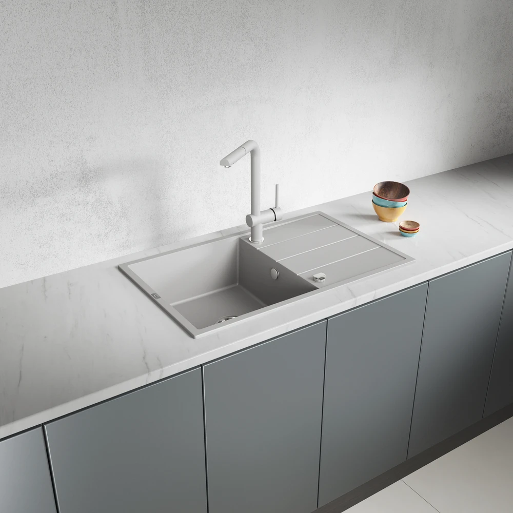 Granitinė virtuvinė plautuvė Laveo Wolin SPW_511T, Pilkas