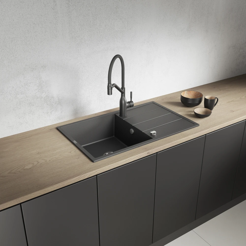 Granitinė virtuvinė plautuvė Laveo Wolin SPW_711T, Juodas